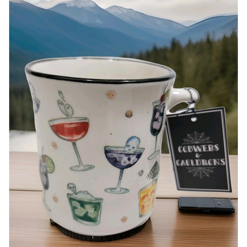 NEW! Cobwebs & Cauldrons Halloween Mug Skulls‎ Cocktails Drinks Skeletons